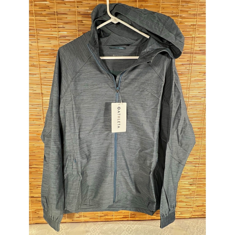 Athleta Running Free Printed Hooded Full Zip Nylon Windbreaker Gray L Tall